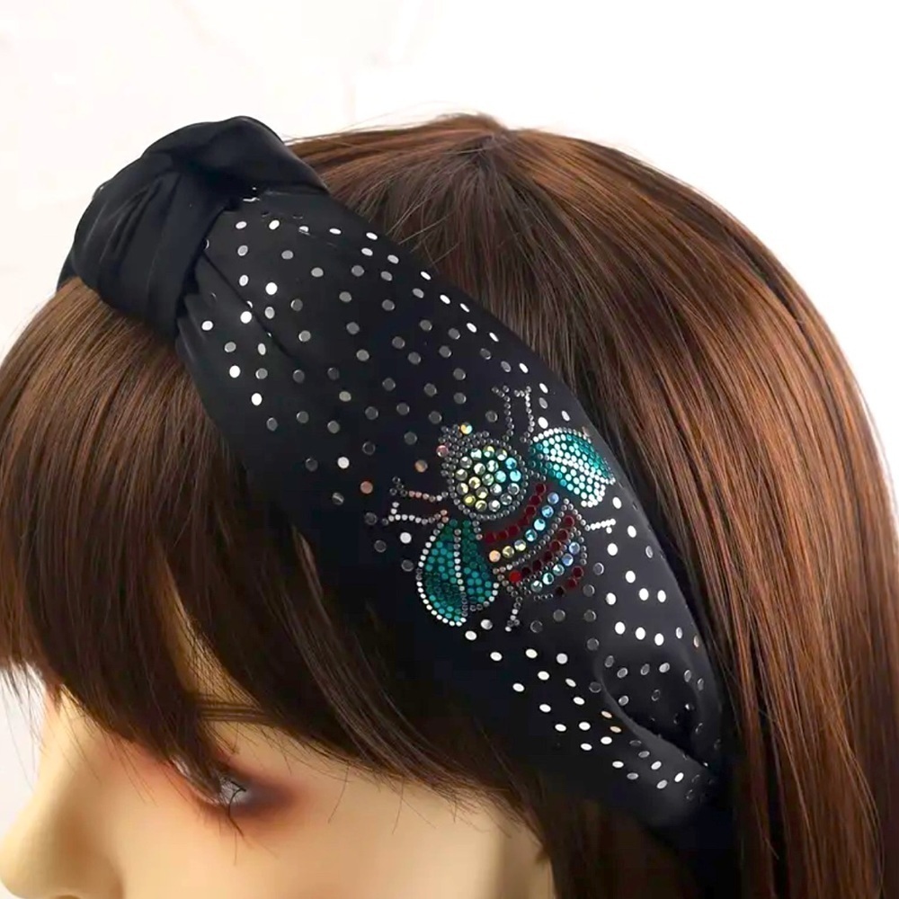Black Rhinestone Bee Top Knot Headband